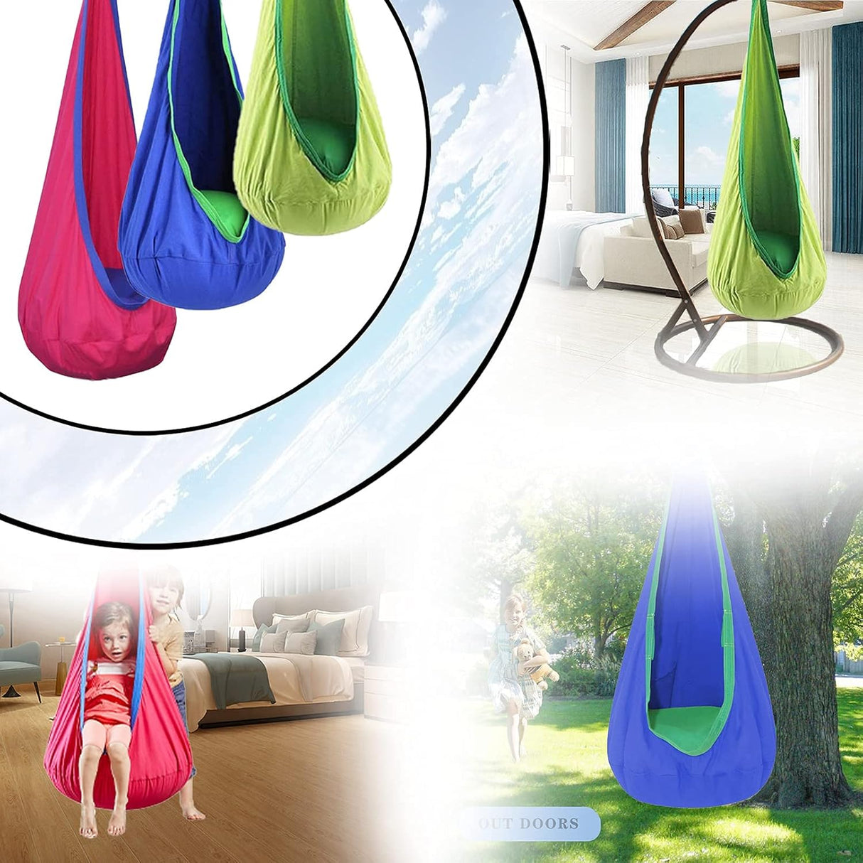 Leagan tip cocon cuib suspendat pentru copii, cu kit complet de montaj - BUZ.RO