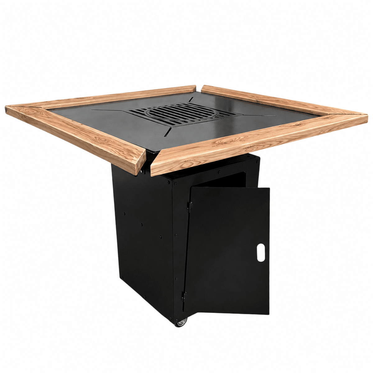 Fire Pit | Gratar Lemne | Plita 10/8 mm | 95x95 cm | Blat lemn