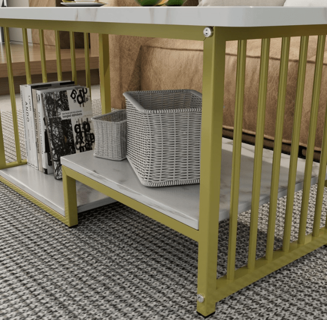 Masa cafea, masa din imitatie de marmura, alb cu auriu, dimensiune 120x60x42 cm - BUZ.RO