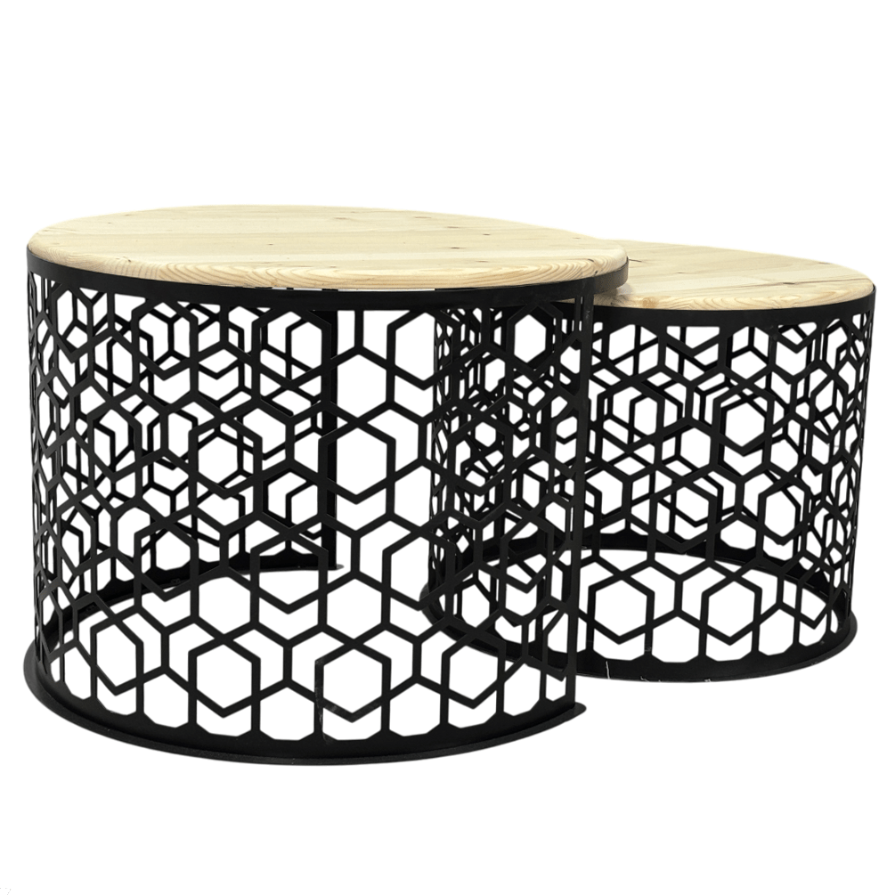 Masa cafea rotunda , set masute de living rotunde , 2 piese , cu blat lemn, extensibila - BUZ.RO