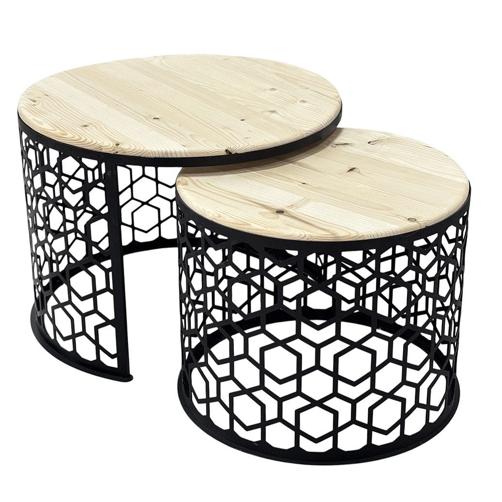 Masa cafea rotunda , set masute de living rotunde , 2 piese , cu blat lemn, extensibila - BUZ.RO