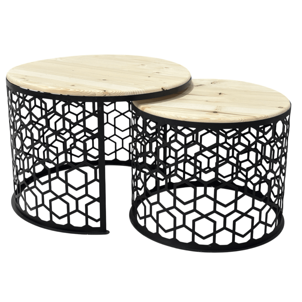 Masa cafea rotunda , set masute de living rotunde , 2 piese , cu blat lemn, extensibila - BUZ.RO