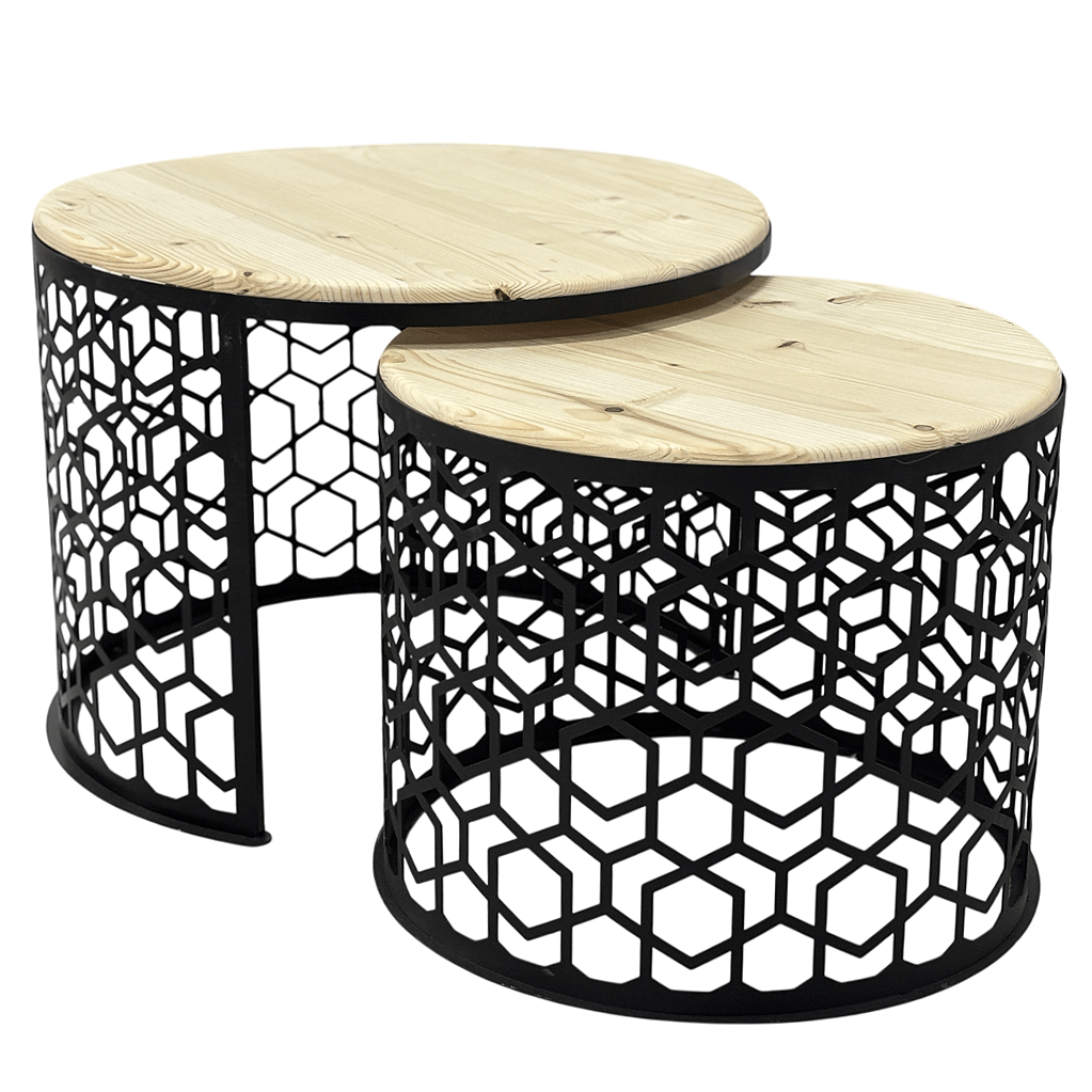 Masa cafea rotunda , set masute de living rotunde , 2 piese , cu blat lemn, extensibila - BUZ.RO