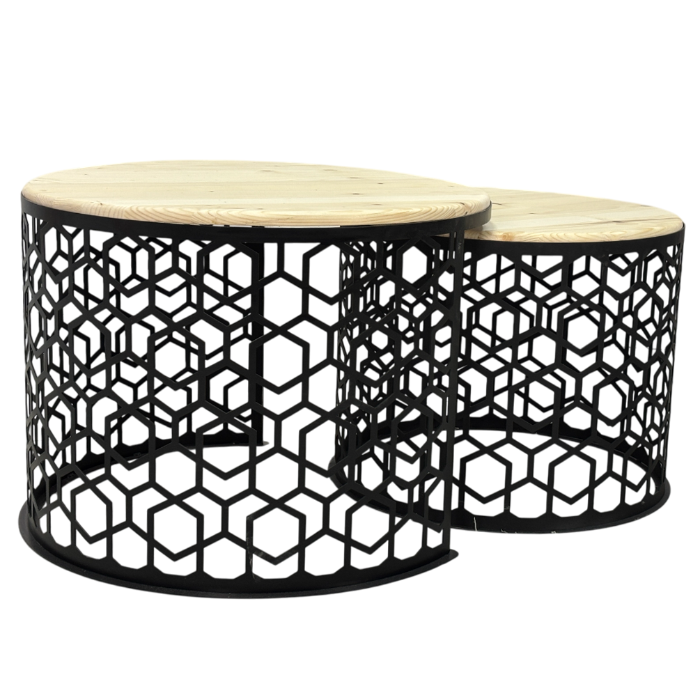 Masa cafea rotunda , set masute de living rotunde , 2 piese , cu blat lemn, extensibila