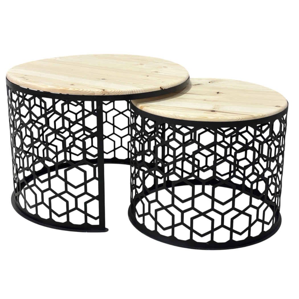 Masa cafea rotunda , set masute de living rotunde , 2 piese , cu blat lemn, extensibila