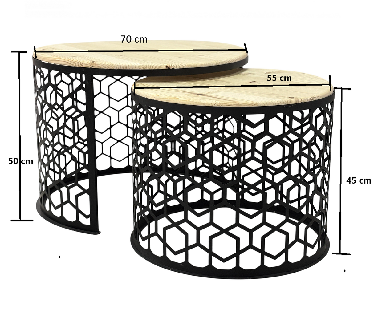 Masa cafea rotunda , set masute de living rotunde , 2 piese , cu blat lemn, extensibila