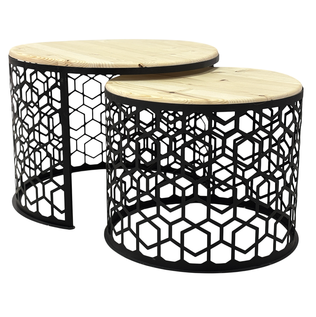 Masa cafea rotunda , set masute de living rotunde , 2 piese , cu blat lemn, extensibila