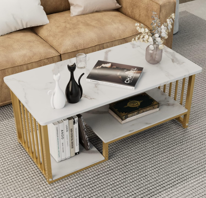 Masuta cafea, masuta living, marmura artificiala, aspect minimalist, modern, 120x60x42 cm