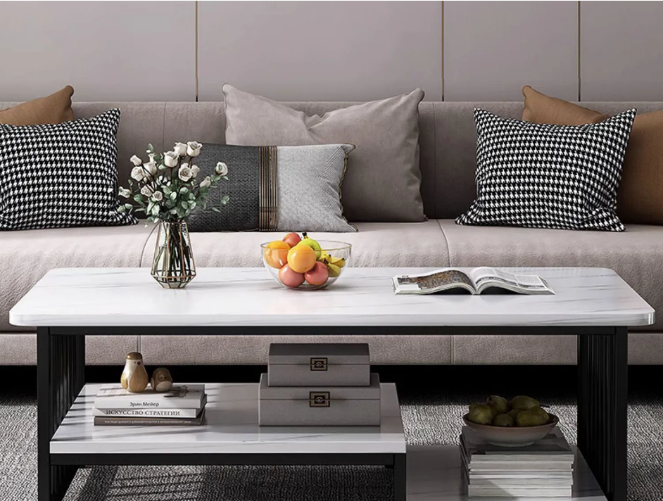 Masuta cafea, masuta living, marmura artificiala, aspect minimalist, modern, 120x60x42 cm