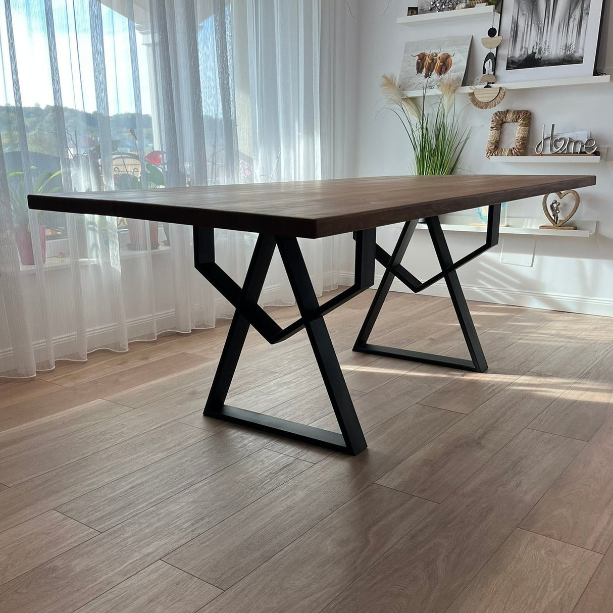 Masa lemn de tei, cu picioare metal, 200x95x78 cm, set AMELIE - BUZ.RO