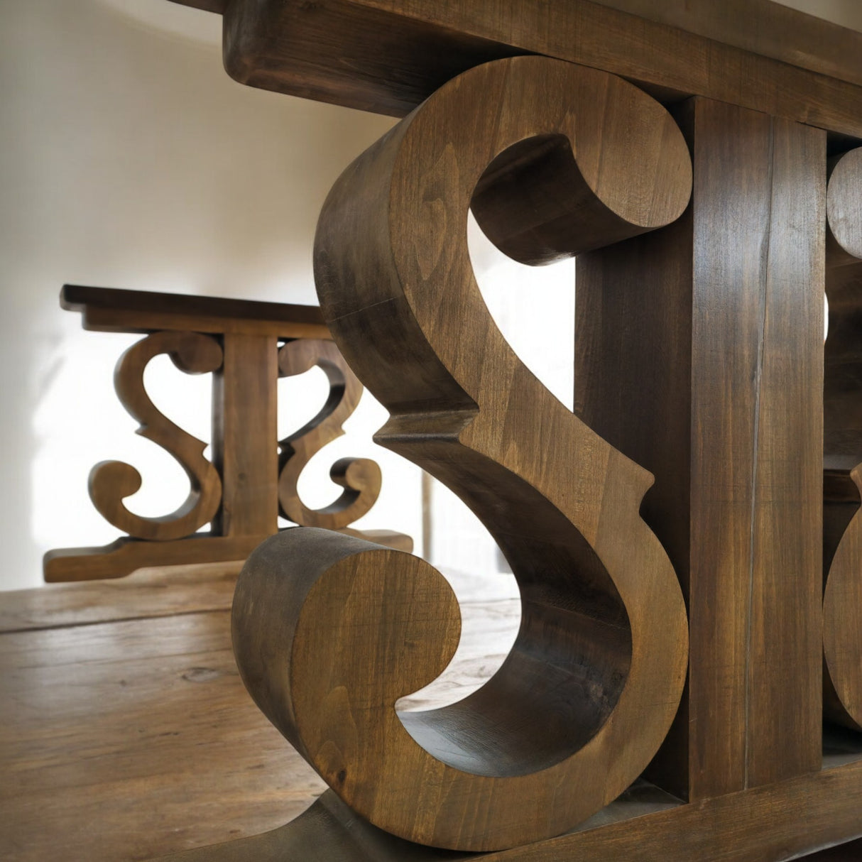 Masa lemn masiv, cu cadru din lemn masiv, Ofelia, 240x100x76 cm