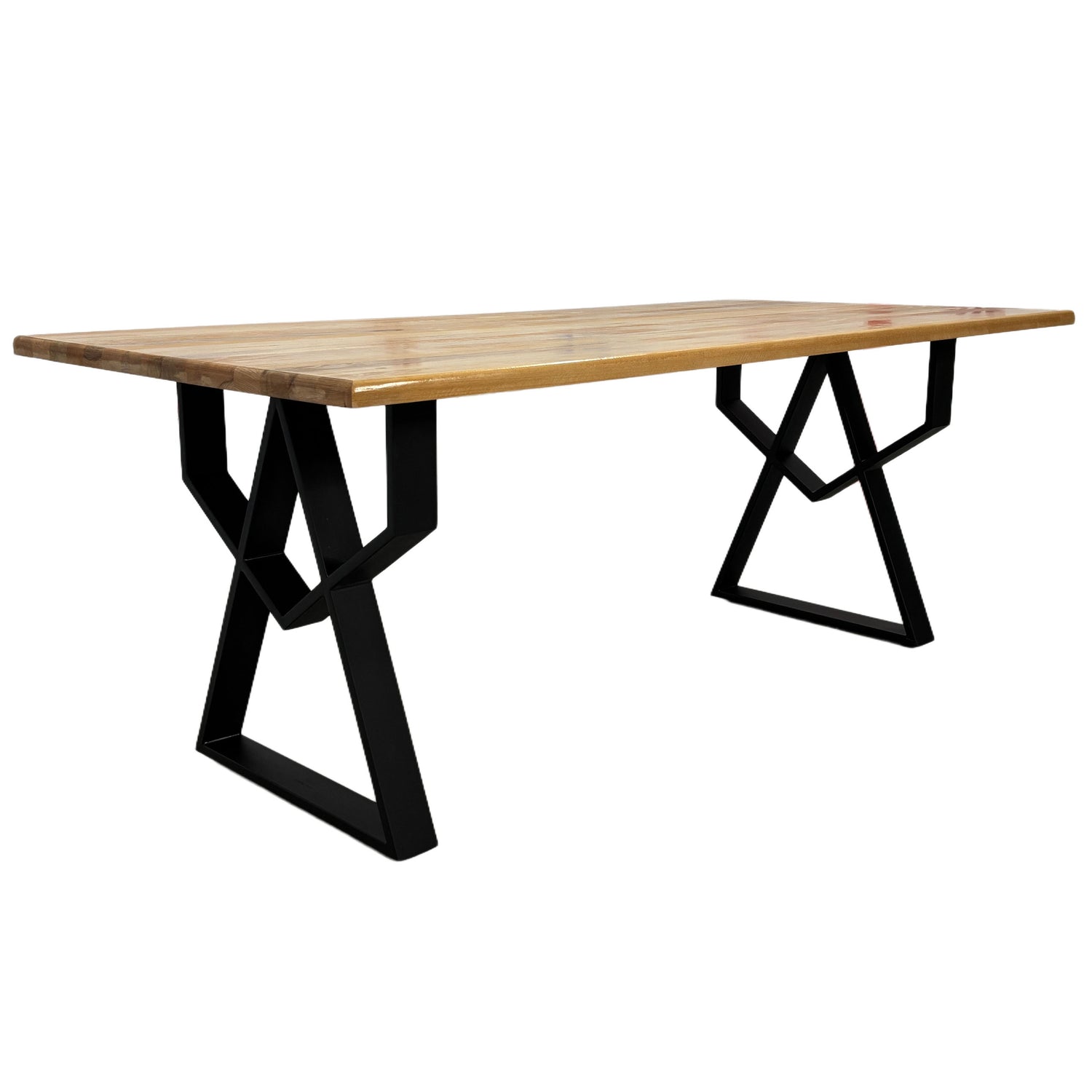 Masa lemn tei, cu picioare masa metal, Adriana, 200 L* 95 l* 75.5 H cm