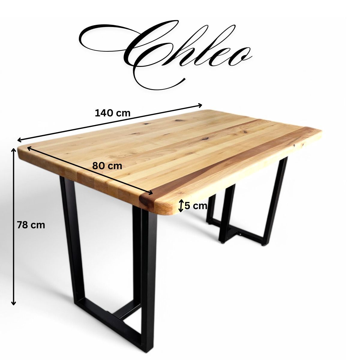 Masa lemn masiv, cu picioare masa metal, Chleo, 140x80x78 cm