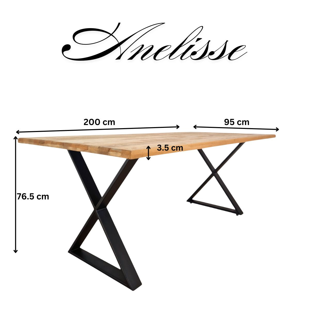 Masa lemn tei, cu picioare masa metal, Anelisse, 200 L* 95 l* 76.5 h cm