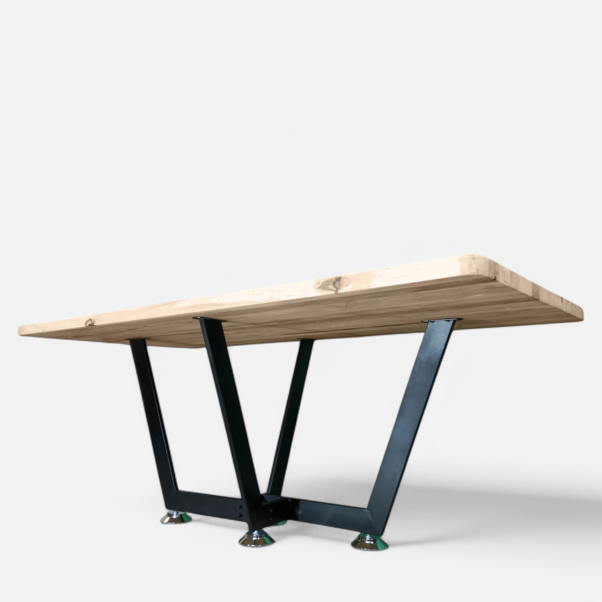 Masa lemn masiv tei, cu picioare masa metal, Demetra, 200x95x78 cm