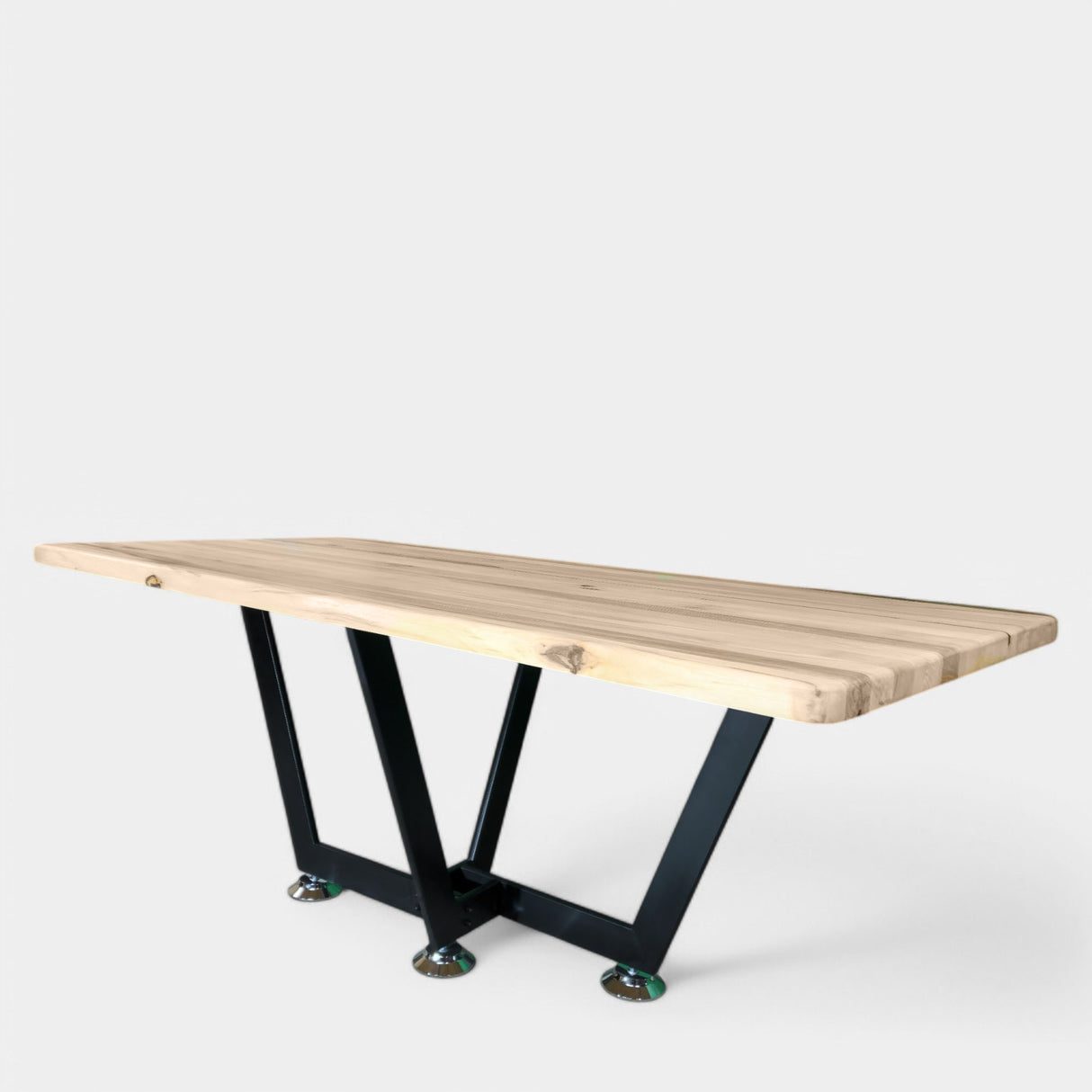 Masa lemn masiv tei, cu picioare masa metal, Demetra, 200x95x78 cm