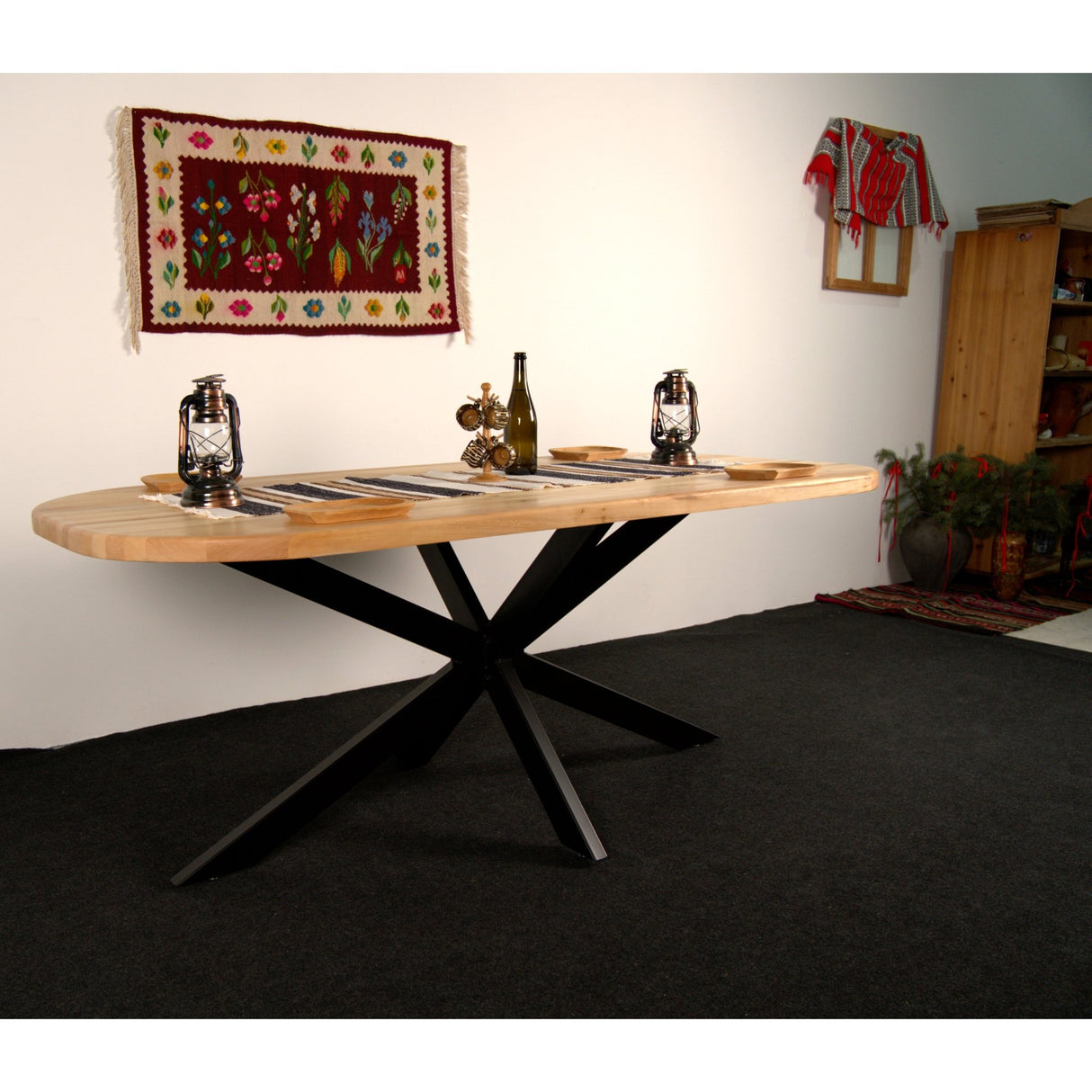 Masa lemn masiv tei, cu picioare masa metal, Lisa - BUZ.RO