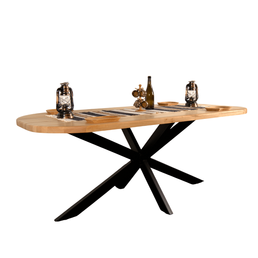 Masa lemn masiv tei, cu picioare masa metal, Lisa - BUZ.RO