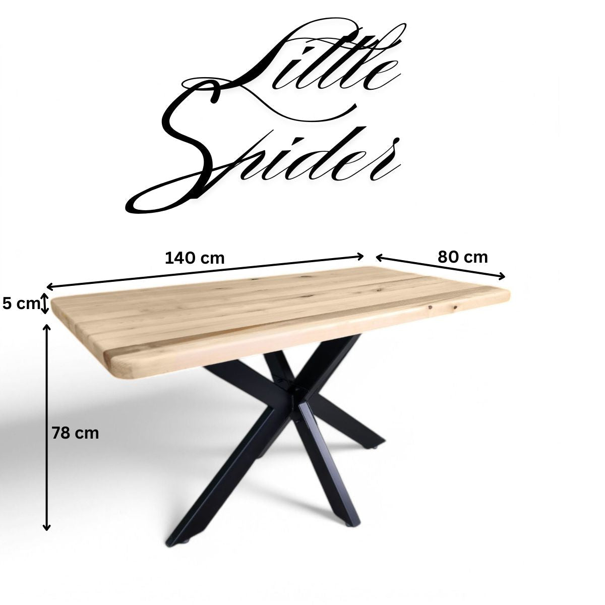 Masa lemn masiv tei, cu picioare masa metal, Little Spider, 140X80 / 160x80 - BUZ.RO