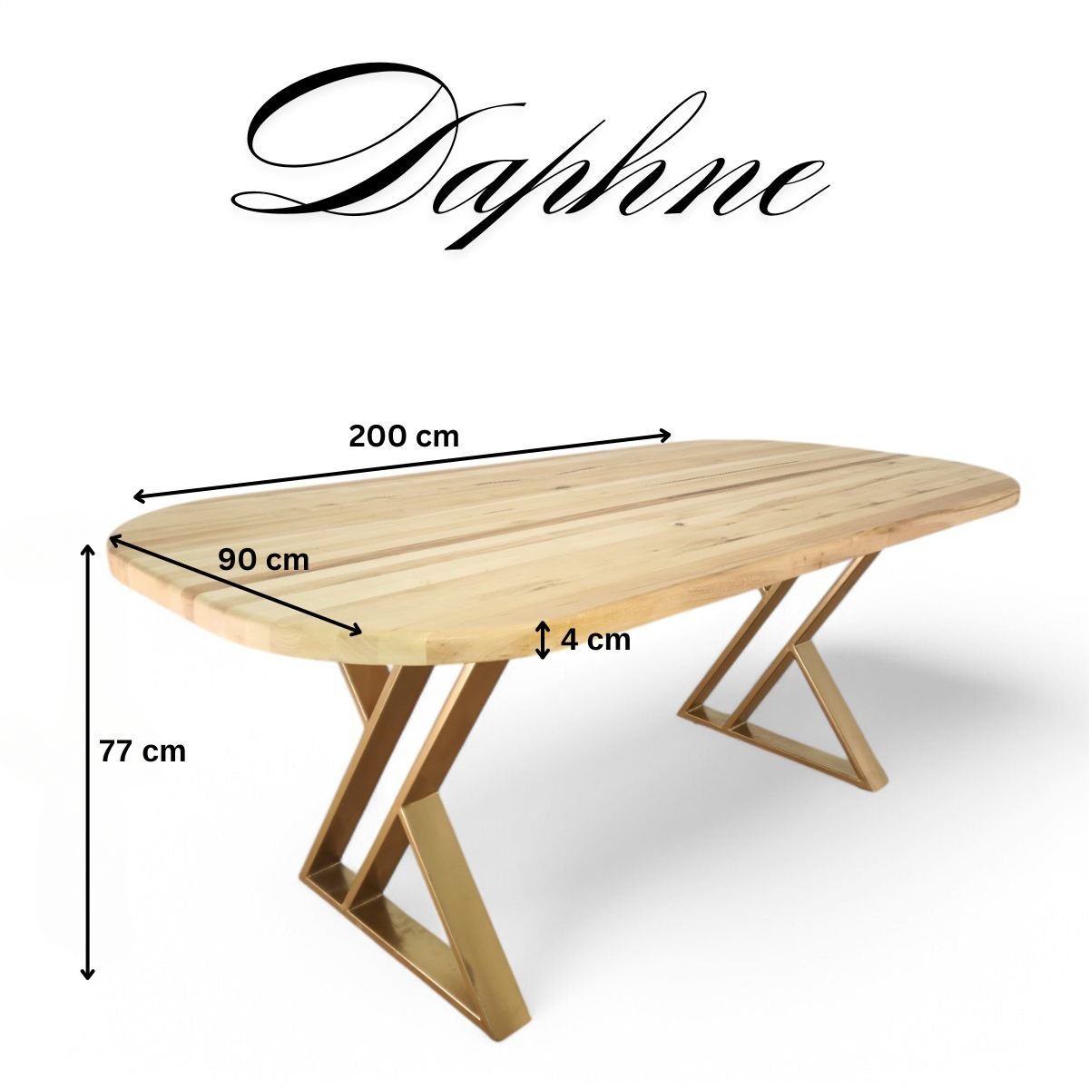 Masa lemn tei, cu picioare masa metal, Daphne, aurii, 200x90x77 cm - BUZ.RO