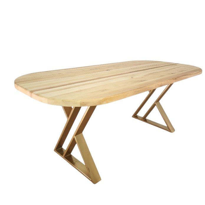 Masa lemn tei, cu picioare masa metal, Daphne, aurii, 200x90x77 cm - BUZ.RO