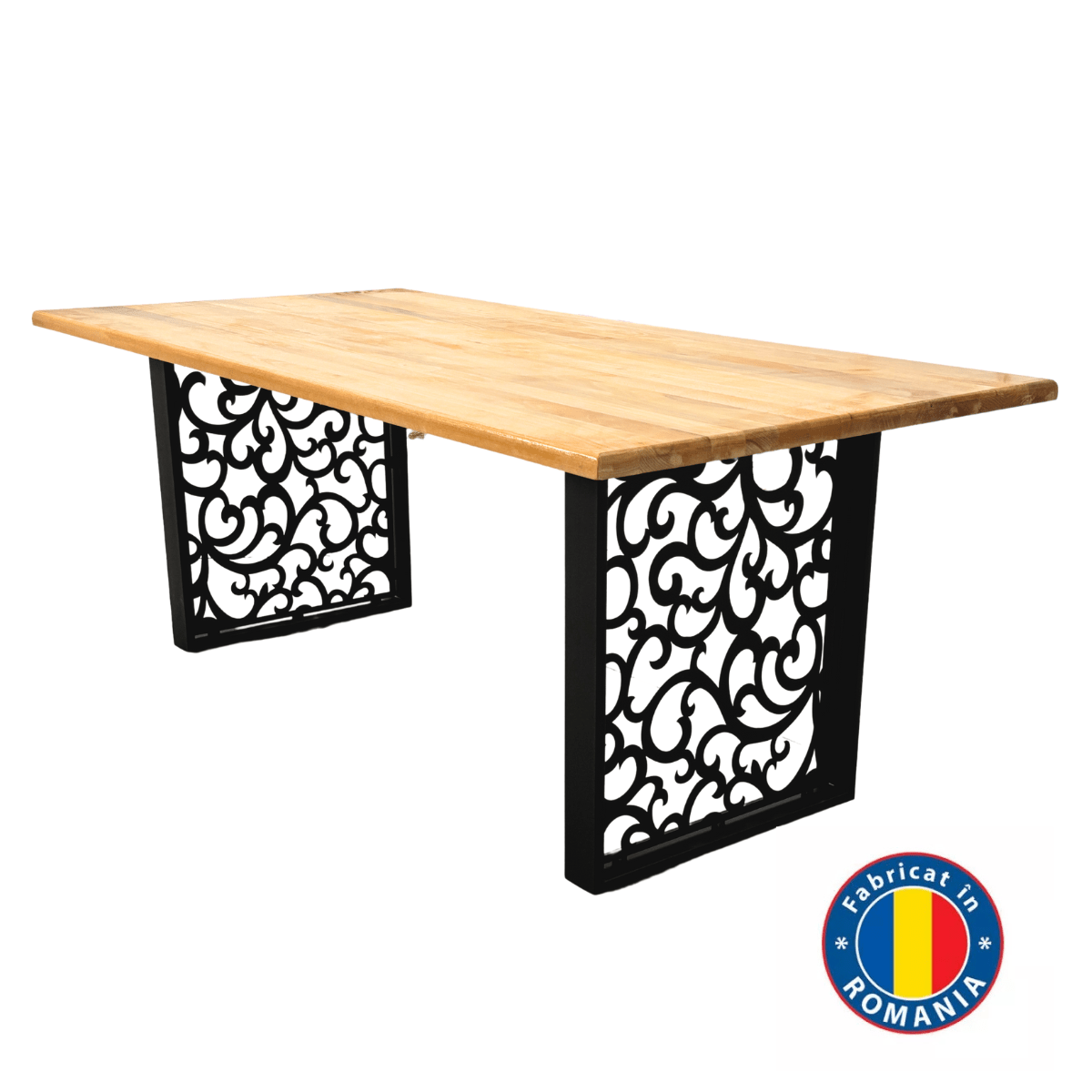 Masa lemn tei, cu picioare masa metal, Destiny, 200 L* 95 l* 75.5 H cm - BUZ.RO