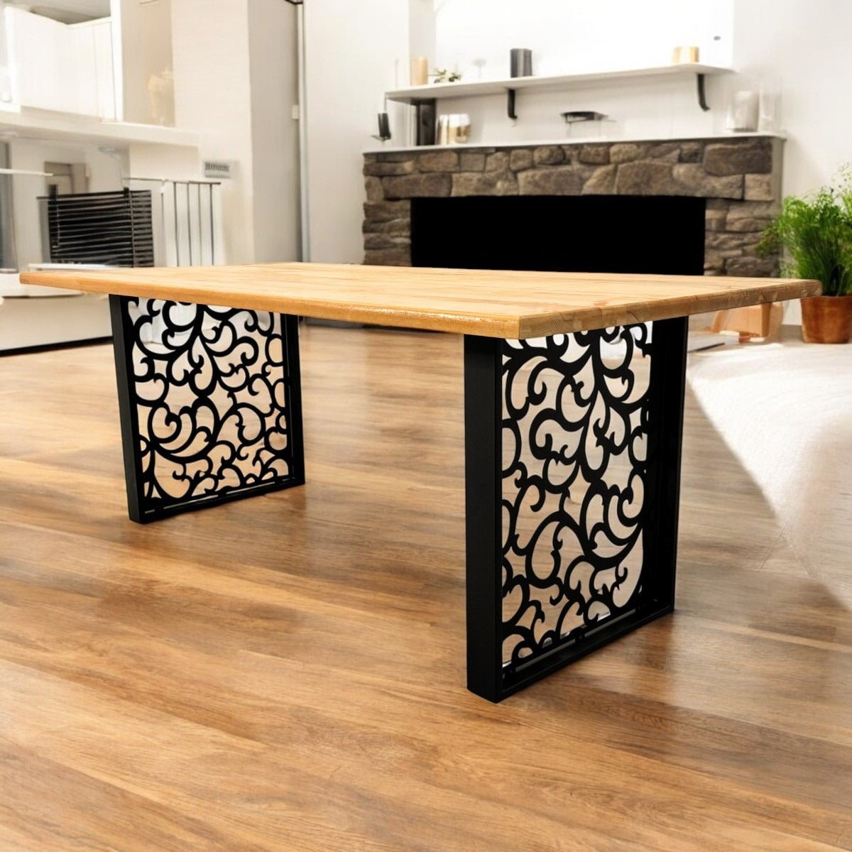 Masa lemn tei, cu picioare masa metal, Destiny, 200 L* 95 l* 75.5 H cm - BUZ.RO