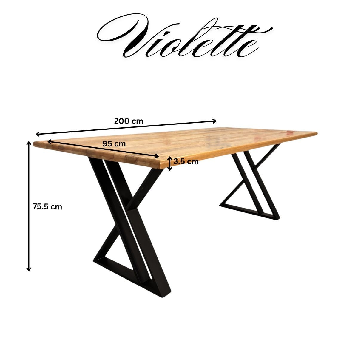 Masa lemn tei, cu picioare masa metal, Violette, 200 L* 95 l* 75.5 h cm - BUZ.RO