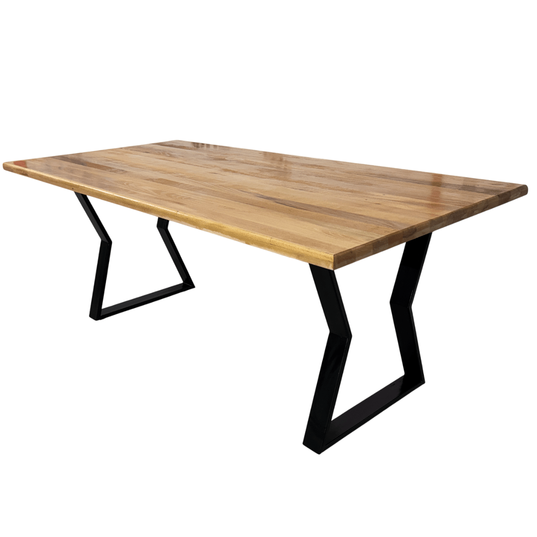 Masa lemn tei, Flora, cu picioare masa metal, 200 L* 95 l* 76.5 H cm - BUZ.RO