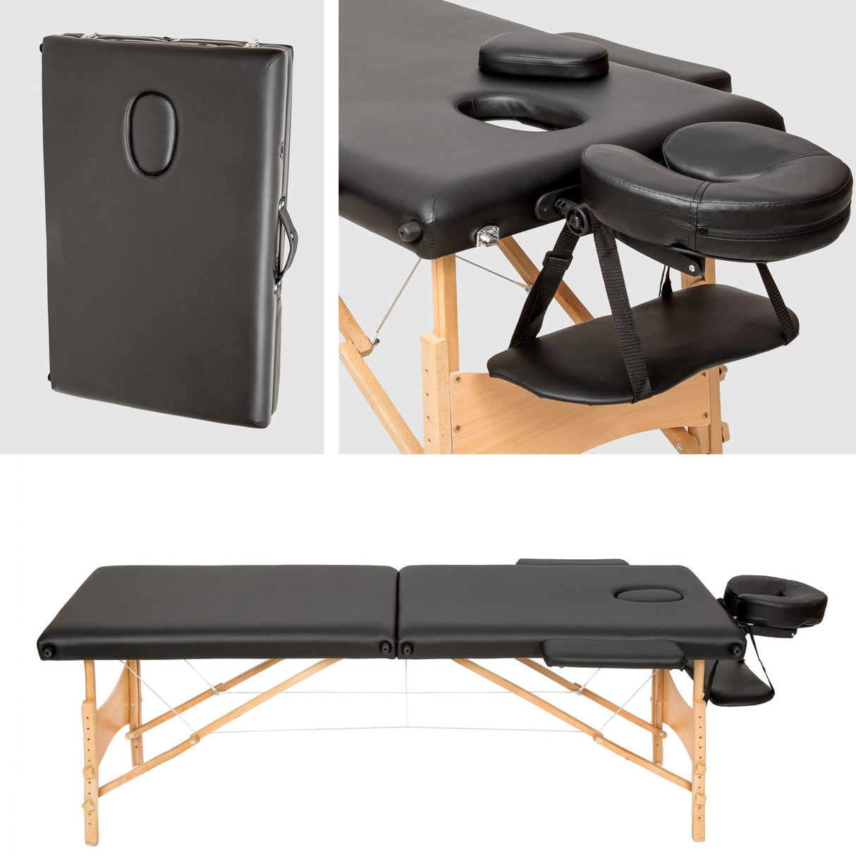 Masa, pat pentru masaj, cosmetica, portabila, inaltime reglabila 62 - 89 cm, cu 2 cotiere, maxim 250 kg, piele ecologica - BUZ.RO
