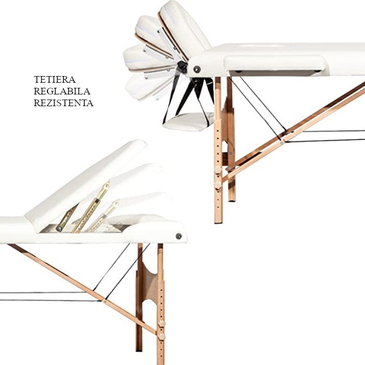 Pat masaj / pat cosmetica, portabil, inaltime reglabila 62-89 cm, cu 2 cotiere, maxim 250 kg, piele ecologica