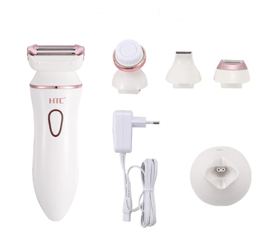 Aparat Epilat și Tuns Femei 4 în 1 – Reîncărcabil, Impermeabil IPX7, Capete Interșchimbabile, Rose + Alb