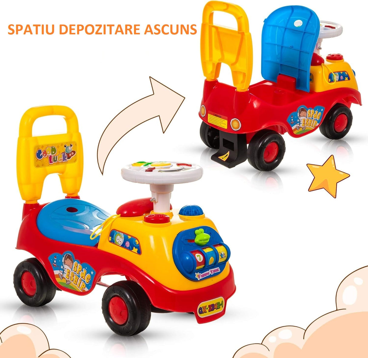 Masinuta copii, premergator, cu sunete, lumini, volan, colorata, primii pasi - BUZ.RO