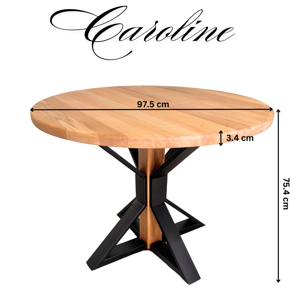 Masuta cafea, masuta living, cu blat lemn tei, picioare masa metal, Caroline, 75.4x97.5 cm