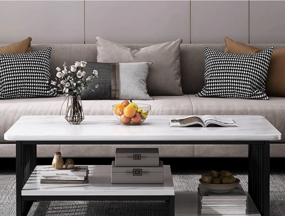 Masuta cafea, masuta living, marmura artificiala, aspect minimalist, modern, 120x60x42 cm - BUZ.RO