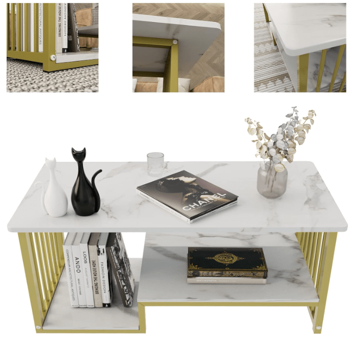 Masuta cafea, masuta living, marmura artificiala, aspect minimalist, modern, 120x60x42 cm - BUZ.RO