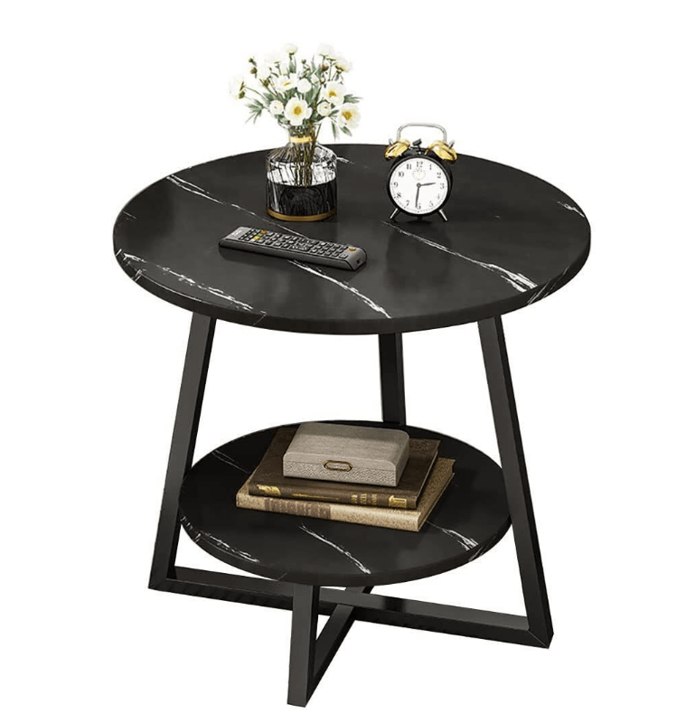 Masuta cafea, masuta living, rotunda, culoare alba - aurie, efect marmura, 60x60x55 - BUZ.RO