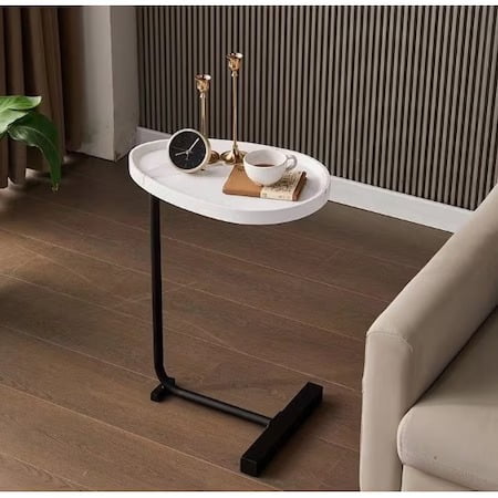 Masuta de cafea cu picior metalic, portabila, model marmura, 40x30x70, LEXI