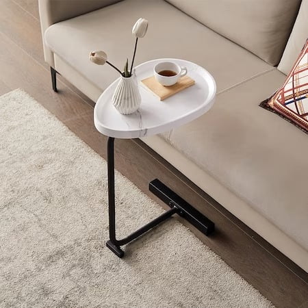 Masuta de cafea cu picior metalic, portabila, model marmura, 40x30x70, LEXI