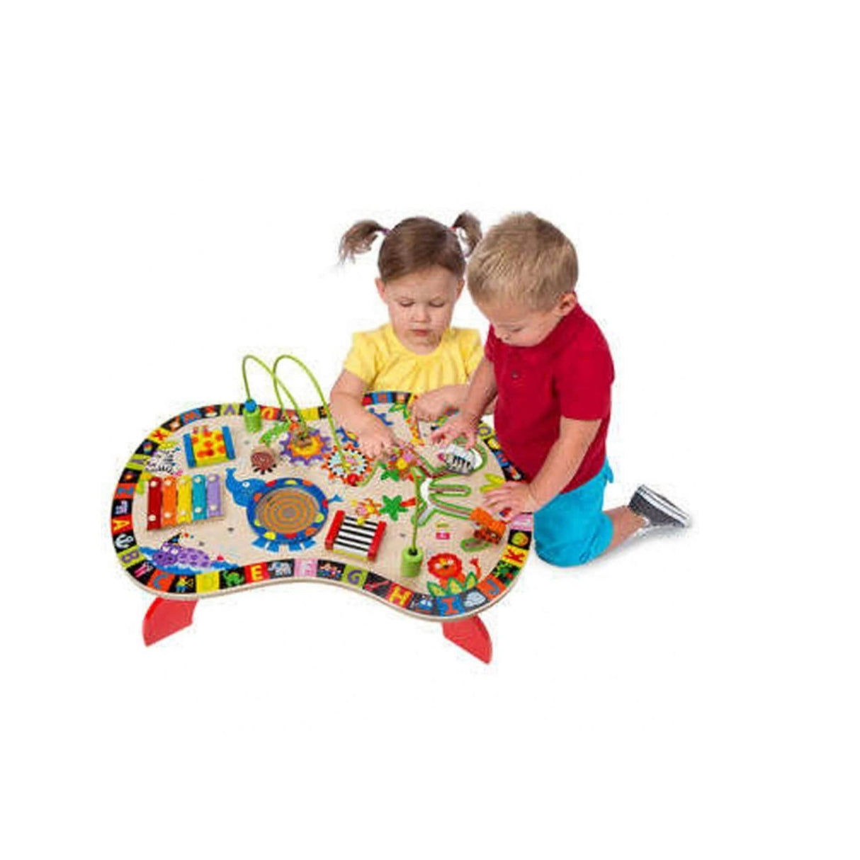 Masuta interactiva cu activitati pentru copii 6 in 1, din lemn, cu diferite figurine si culori, 67x20x43cm - BUZ.RO