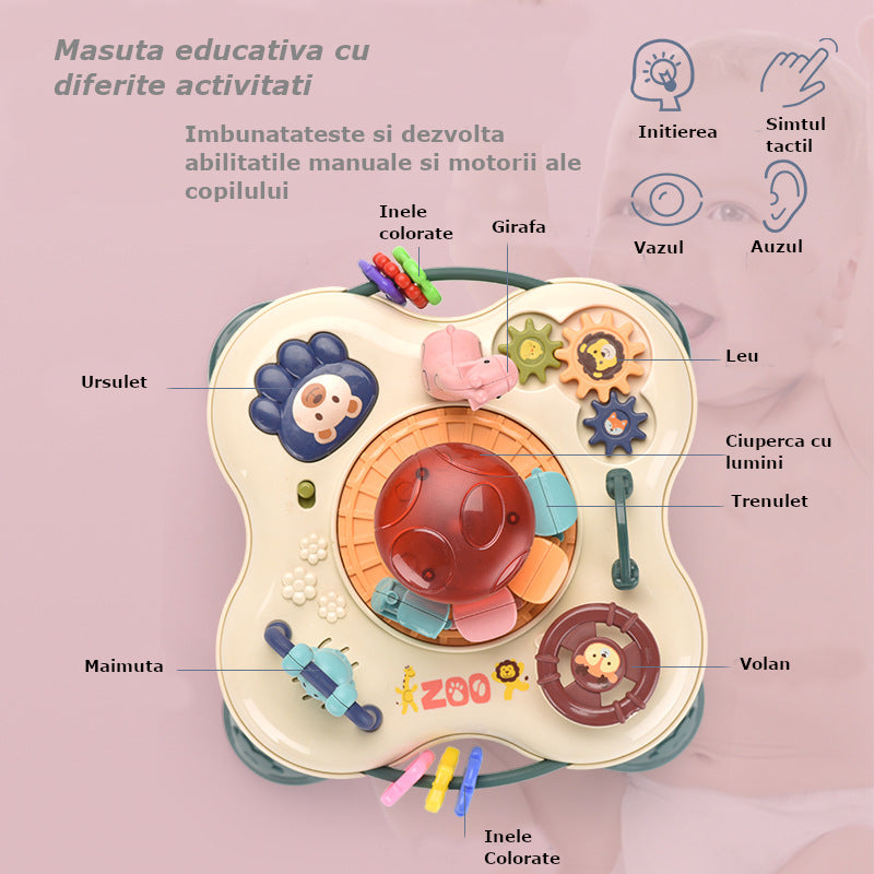 Masuta interactiva pentru bebelusi, copii, cu sunete si jucarii, lumini, educationala