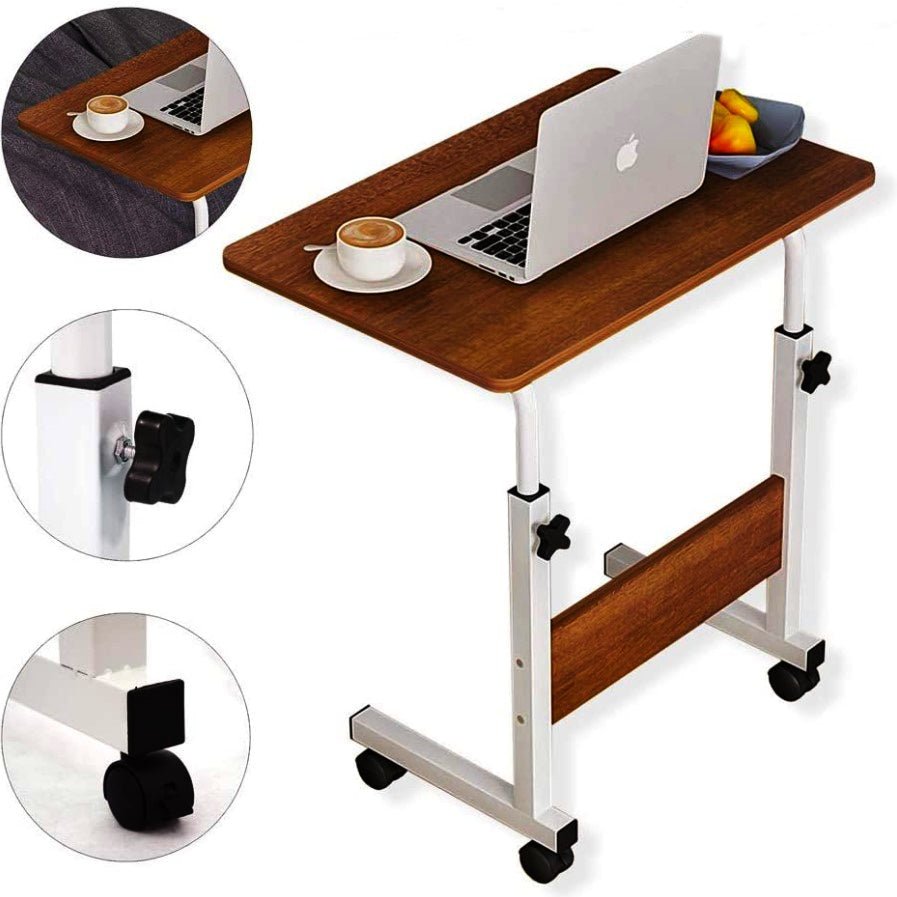 Masuta laptop, reglabila, mini birou, cu roti, masa laptop, blat lemn, ajustabila, ergonomica si mobila, 80x40cm - BUZ.RO