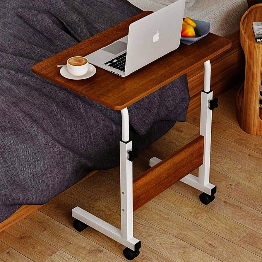 Masuta laptop, reglabila, mini birou, cu roti, masa laptop, blat lemn, ajustabila, ergonomica si mobila, 80x40cm - BUZ.RO