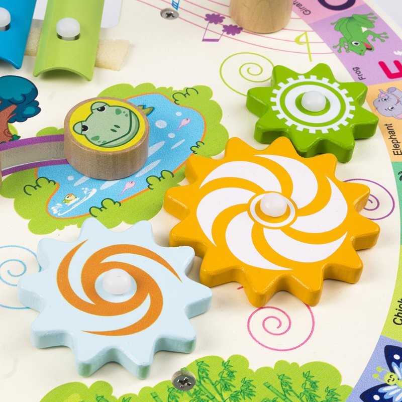 Masuta senzoriala pentru bebelusi cu 7 activitati din lemn, 40x17 - BUZ.RO