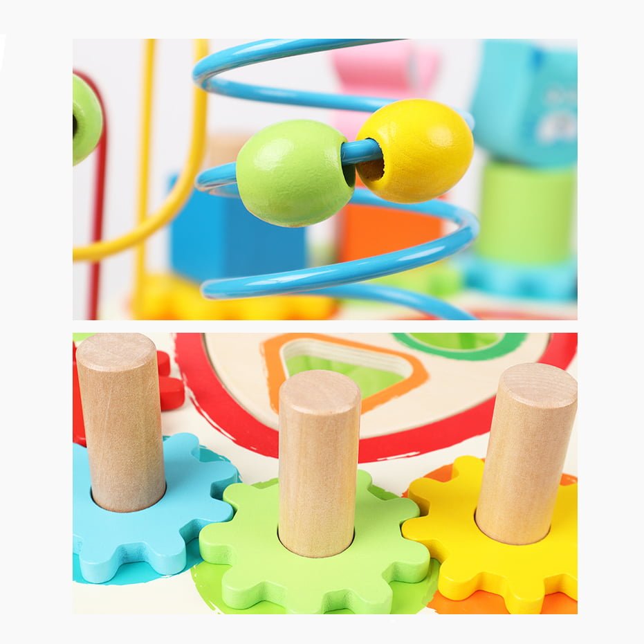 Masuta senzoriala pentru bebelusi, cu diverse actitivitati, din lemn, 46x43cm - BUZ.RO