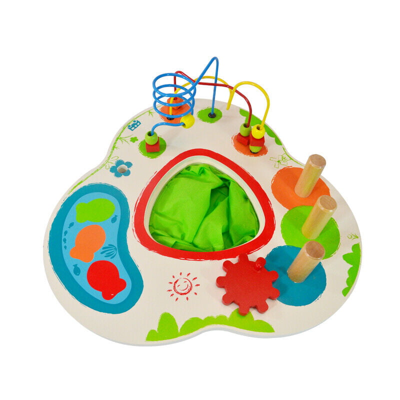 Masuta senzoriala pentru bebelusi, cu diverse actitivitati,  din lemn, 46x43cm