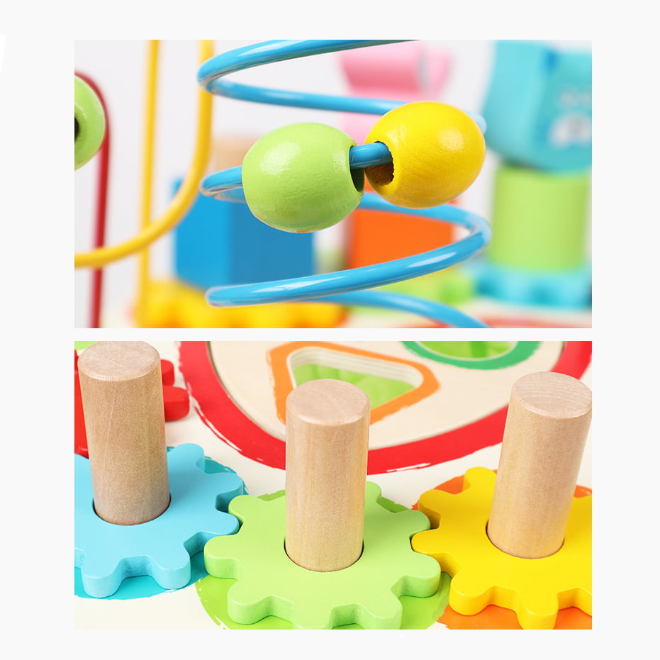 Masuta senzoriala pentru bebelusi, cu diverse actitivitati,  din lemn, 46x43cm