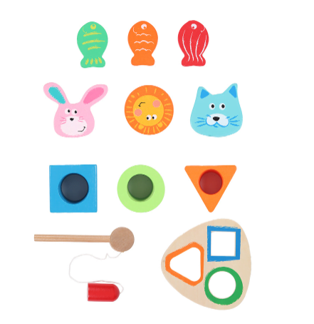 Masuta senzoriala pentru bebelusi, cu diverse actitivitati,  din lemn, 46x43cm