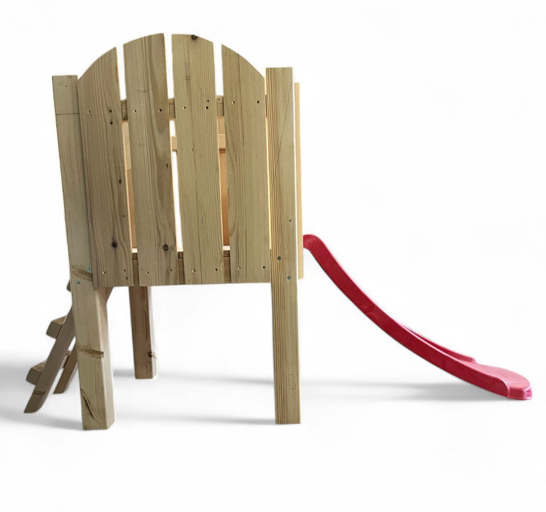 Tobogan complex lemn cu scarita, set joaca, podina, 2-5 ani, 130x80cmx80cm