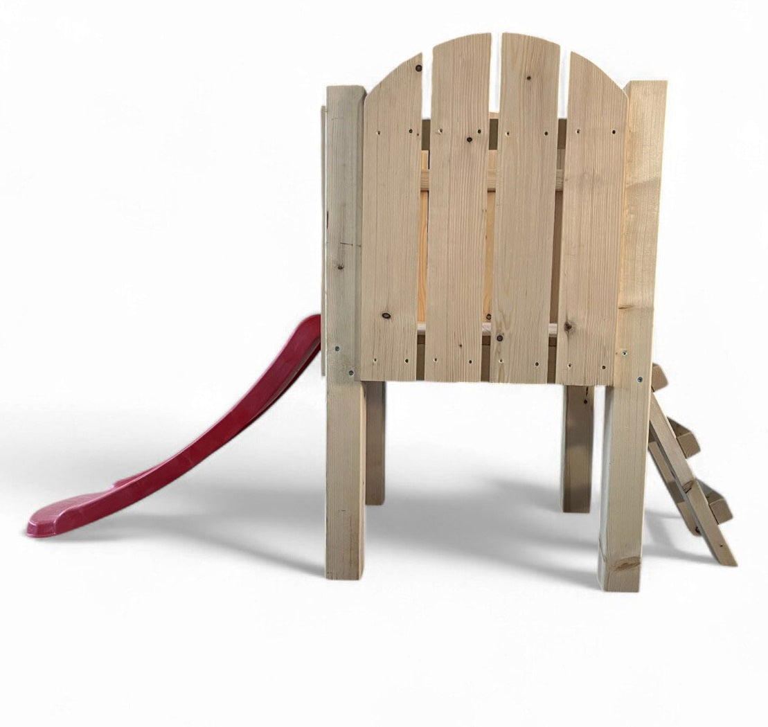 Tobogan complex lemn cu scarita, set joaca, podina, 2-5 ani, 130x80cmx80cm